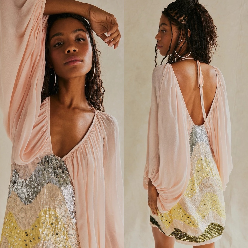 Free People Jens Pirate Booty Circe Sequin Mini Dress NEW Size Large